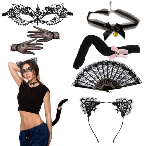 Katzenohren Haarreif und Katzenmaske für Frauen Maskerade Damen Sexy Katzenkostüm - Katzenohren Haarreif & Katzenmaske - Ideal für Fasching,...