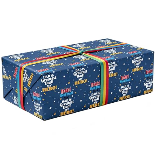MoSunold 3pcs Fathers Day Wrapping Paper 70x50 cm Best Dad Design Thick Recyclable Paper Tear-Resistant Gift Wrap for Hero Dad Eco-Friendly Present Wrap (Yellow)