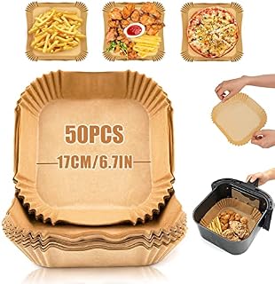 Air Fryer Liners Square, 50Pcs Air Fryer Paper Liners, 6.7Inch Air Fryer Parchment Paper Liner, Non-Stick Air Fryer Disposable Paper Liner Oil Resistant, Food Grade Baking Paper for Roasting Microwave