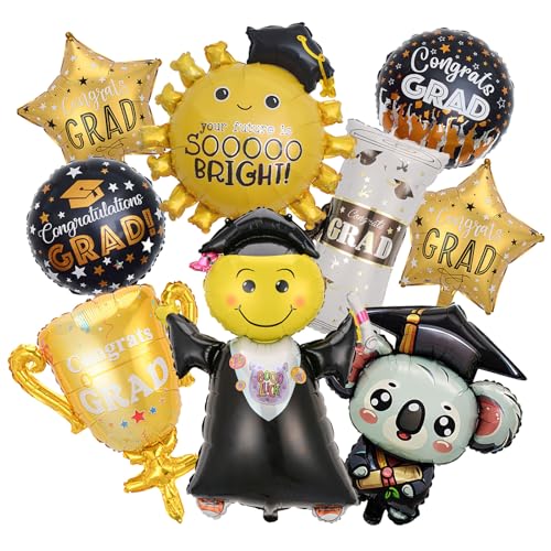 9 PCS Graduation Balloons Doctor Koala Book Award Cup Congrats Grad Mylar Foil Balloon for Kindergarten High School College Grad Party Decorations
