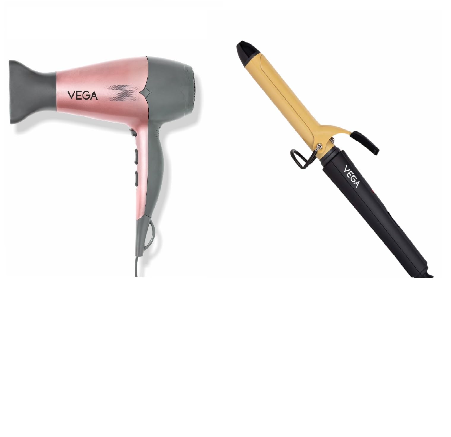 VEGA Ease Curl 25 Mm Barrel Hair Curler With Ceramic Coated Plates,(Vhch-02)& Hair Dryer For Women With Cool Shot Button&3 Heat Settings,2100 Watts Blow Dryer,(Vhdh-25),Beige