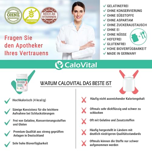 Trinknahrung hochkalorisch für Gewichtszunahme | Kohlenhydrate & Eiweiß als Kalorien Shake | Hochdosiert mit vielen Vitaminen | CaloVital - Premium Qualität aus Deutschland (Erdbeere 500g), Pulver