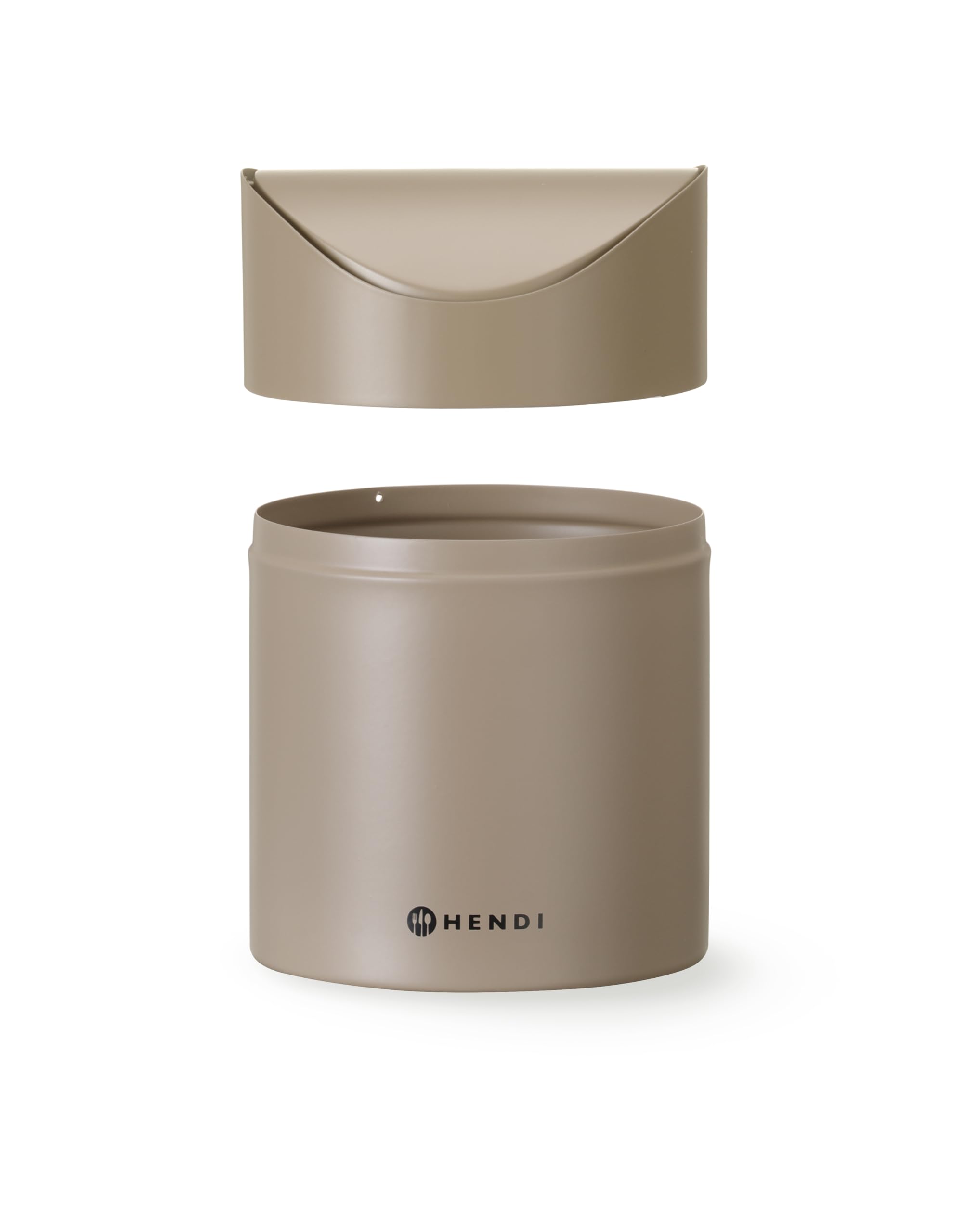 HENDI Cestino da tavolo con coperchio a bilico, 1,2 L, in metallo verniciato a polvere, ø120x(H)165mm, beige