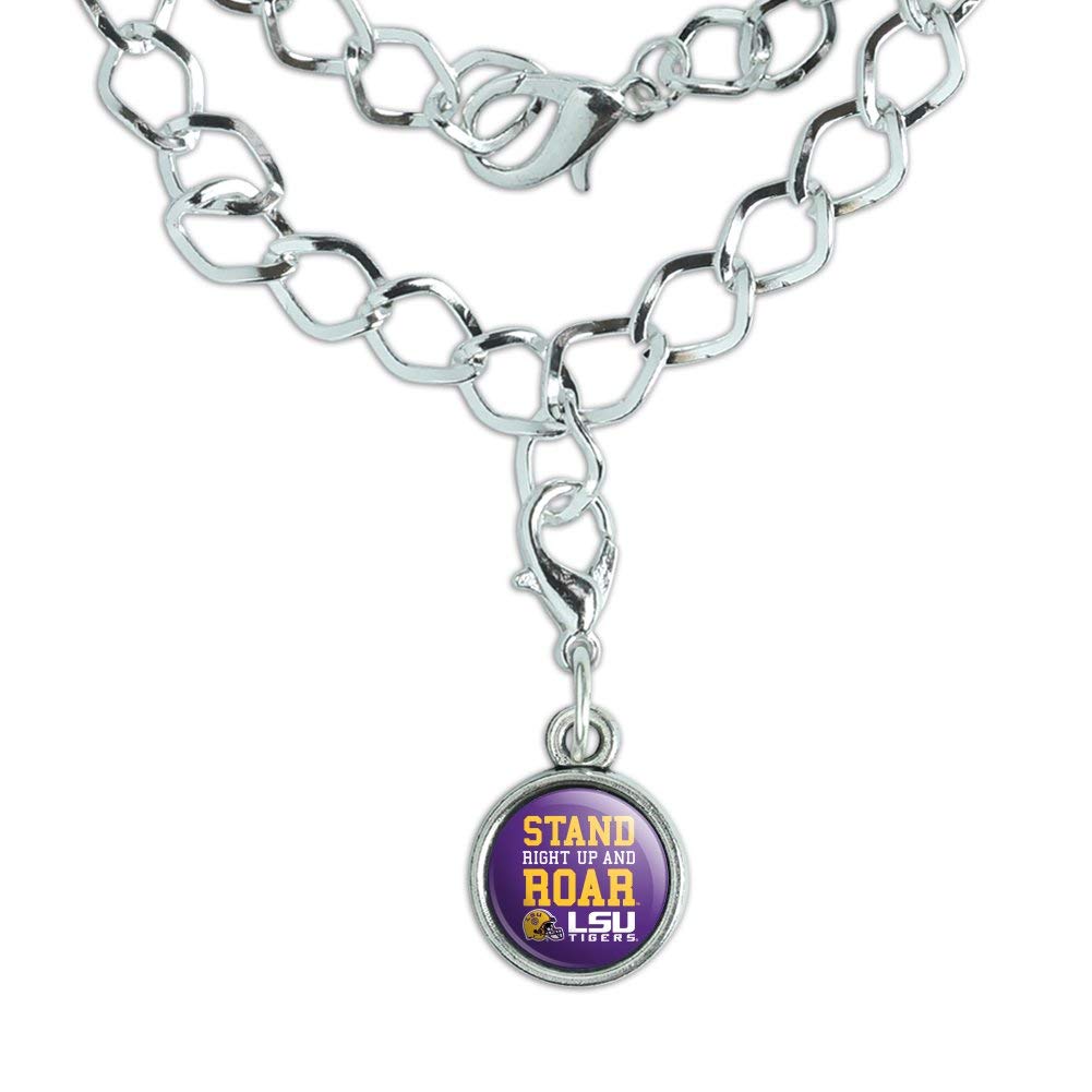 GRAPHICS & MORE Stand Up and Roar LSU Tigers Football Silver Plated Bracelet with Antiqued Charm