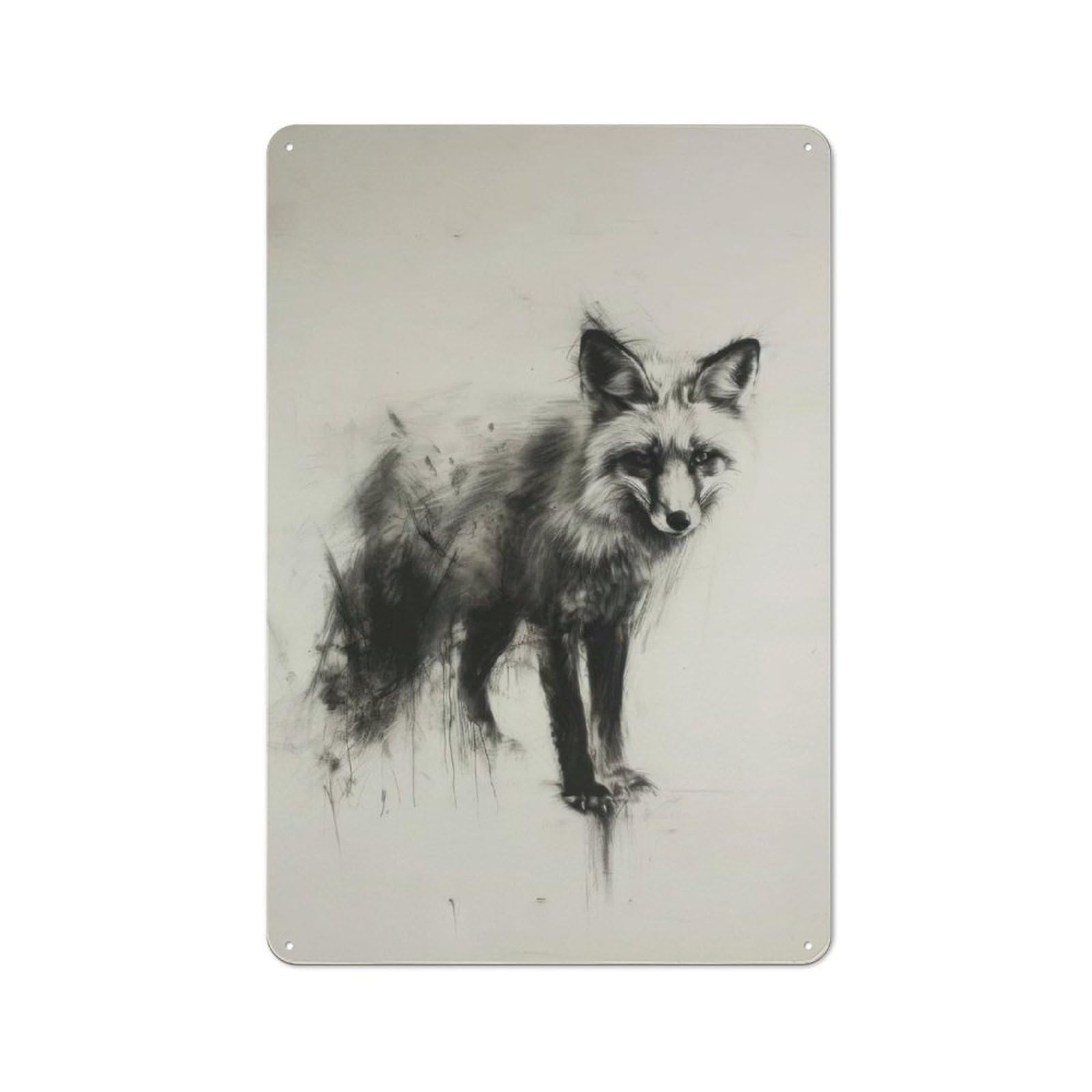 Retro Fox In Charcoal Metal Sign 30x20cm, Home Bar Decor for Pub, Home Bar, Shed Or Man Cave, for Relaxed Wall Styling