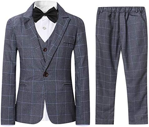 SWOTGdoby Boys Plaid Suits 3 Pieces Suit Set Blazer Vest Pants Formal 7 Colors for Wedding Party Red