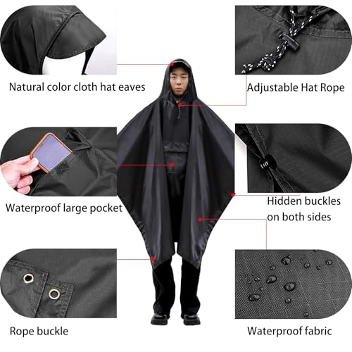 Rain poncho Adults Men Waterproof with Hood Lightweight Rain Jacket Women Rain Coats 3in1 Foldable Camping Essentials3