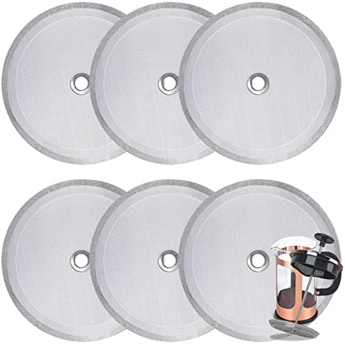 6 Pieces Attsky French Press Filter, 4 Inch Stainless Steel Mesh Screen and Replacement Parts for French Press Coffee Maker