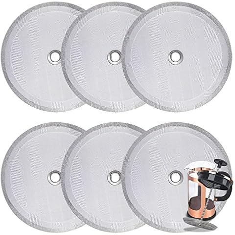 6 Pieces Attsky French Press Filter, 4 Inch Stainless Steel Mesh Screen and Replacement Parts for French Press Coffee Maker Cover