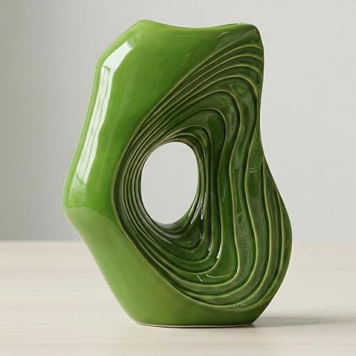 Sunddo Donut Green Ceramic Vase, 11 Inch Tall | Modern Flower Vase, For Pampas Grass, Living Room, Shelf, Entryway, Fireplace Mantel, Console Decor