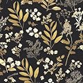 Black Floral Peel and Stick Wallpaper Vintage Contact Paper, 17.5" x 78.8" Black Gold Wall Paper, Waterproof Self Adhesive Removable Vinyl Dark Leaf Wallpaper for Bathroom Bedroom Shelf Cabinet Decor