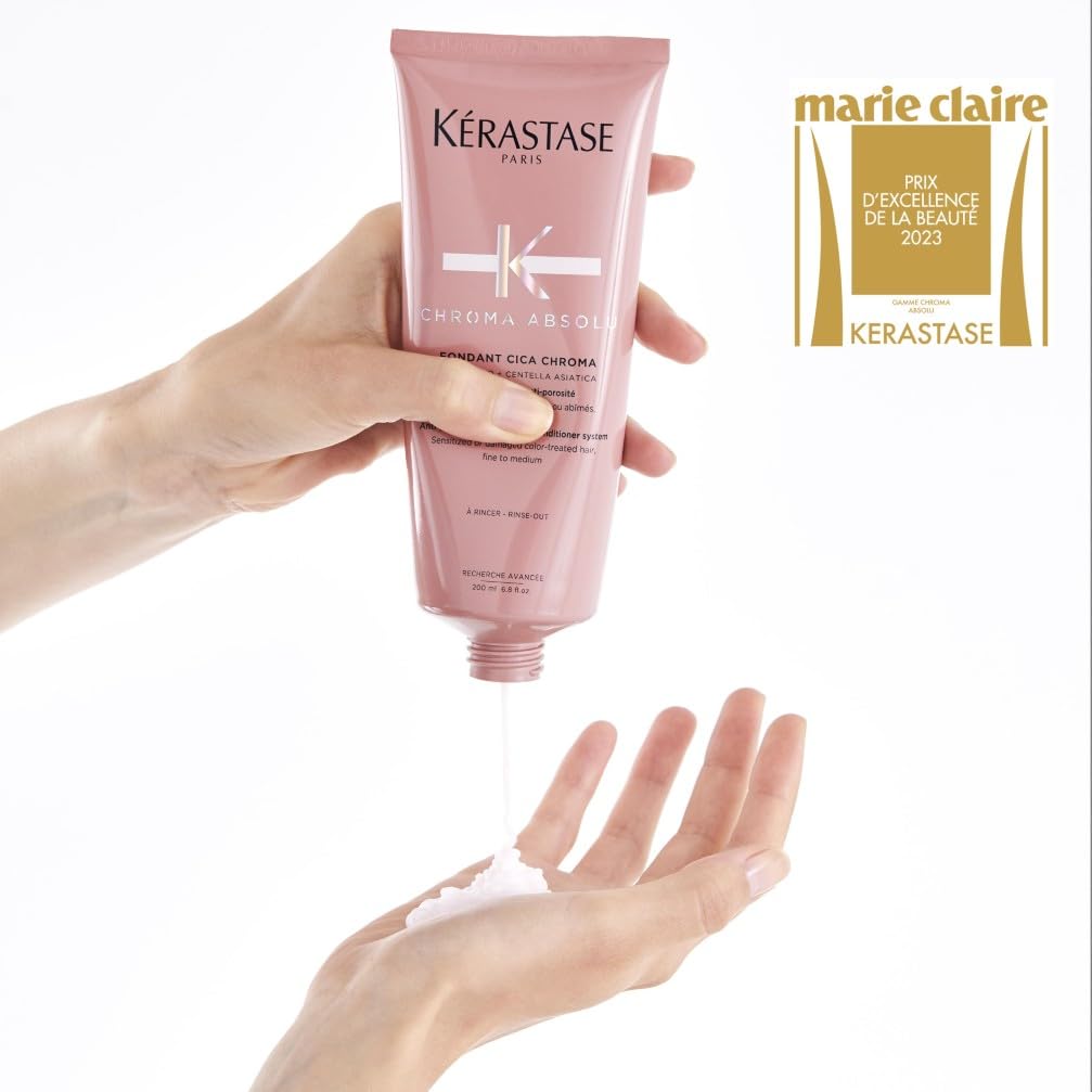 Kérastase, Chroma Absolu, Routine Idratante per Capelli Colorati Sensibilizzati o Danneggiati, Con Centella Asiatica, Shampoo Bain Chroma Respect + Balsamo Fondant Cica Chroma + Siero Thermique Chroma