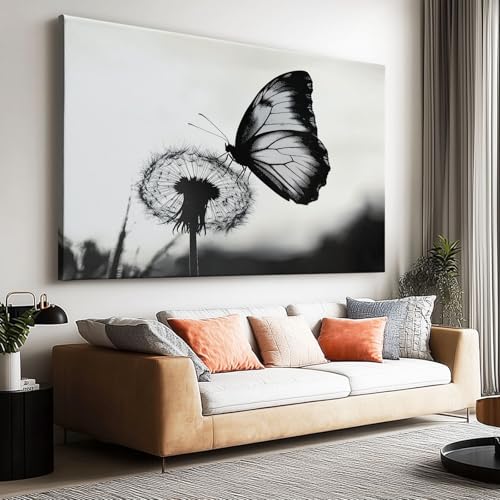 Lienzo de diente de león y mariposas para dar vida y frescura a tu sala de estar de 70x50 cm
