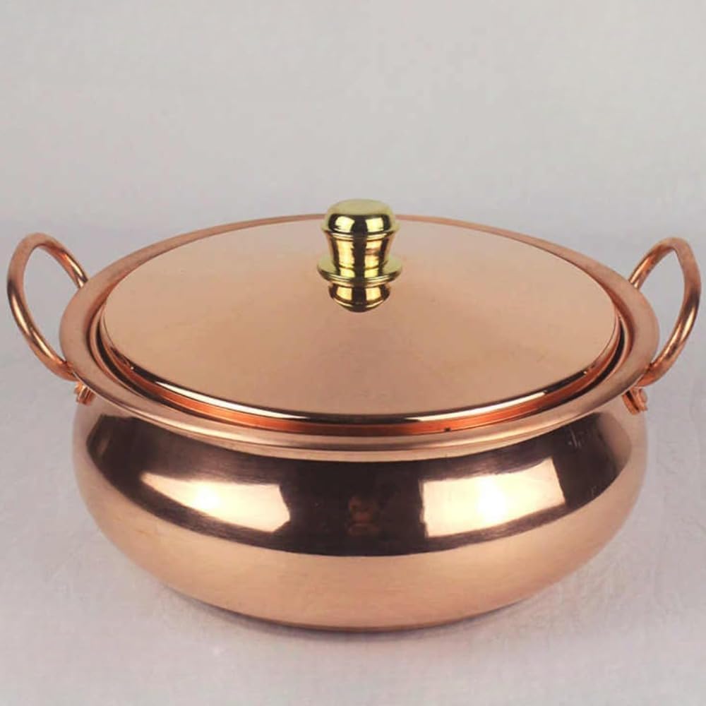 純銅製コンロ用鍋、IH対応、美しい形状、手作り万能シチューパン