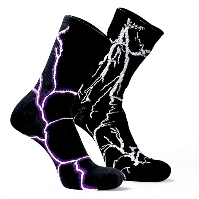 Lightning Pattern Crew Socks for Men Women Cotton Stretch Sports Casual Socks Breathable Graphic Printed Streetwear Socks Comfortable (2 Pair)-image-31