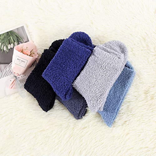 Century Star Anti Slip Athletic Plush Slipper Grip Socks Women Yoga Pilates Soft Warm Cozy Socks For Christmas 5 Pairs Blue Color One Size #TOP3