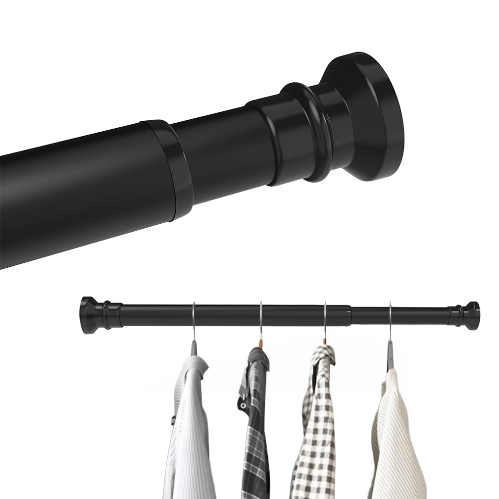 Hershii Verstellbare Duschvorhangstange aus Kohlenstoffstahl – Klemmen ohne Bohren, Kleiderständer, Starke Tragfähigkeit für Vorhangstangen und Wäscheständer (Shwarz, (25φ)34-50cm)