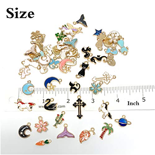 JIALEEY 50PCS Assorted Gold Plated Enamel Animal Moon Star Fruit Unicorn Charm Pendant DIY for Necklace Bracelet Earring Jewelry Making and Crafting