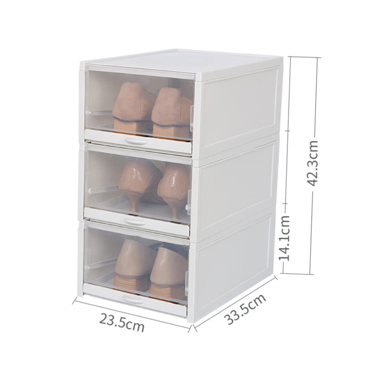 Cabilock 3pcs Transparent Plastic Shoeboxes for Shoes Storage Stackable Drawer Type Organizer Grey Design for Easy Access and Space Saving for Women Footwear
