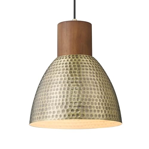 Elyona Vintage Pendant Light Fixtures, 10.2" Industrial Hammered Metal Hanging Bar Lamp, Rubber Wood, Antique Gold Adjustable Pendant Lights For Kitchen Island, Farmhouse, Dining Room, Brushed Brass #TOP6