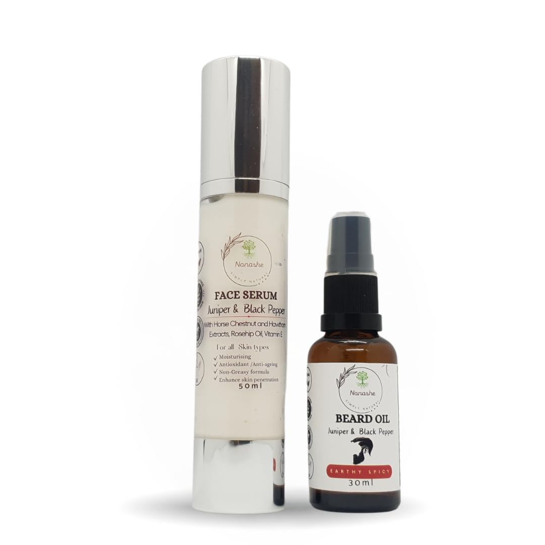 Nonashe Handmade Skincare Kit for Men Beard Oil + Face Serum, Natural Ingredients, for Healthy Moisturise, Anti Ageing