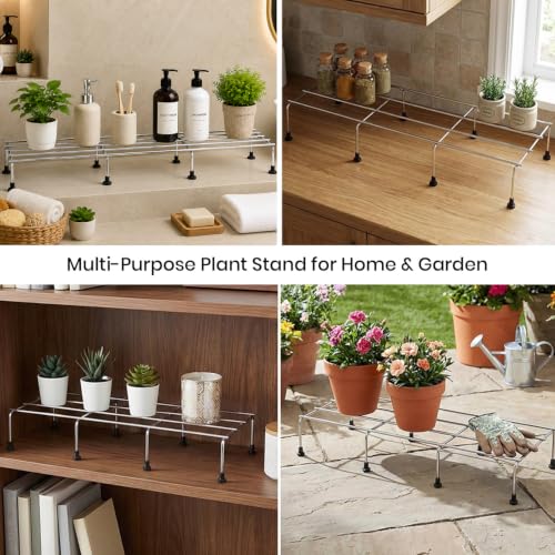 Image of ORILEY Rectangular Plant Stand | 100% Stainless Steel 301 Grade | Anti-Rust Heavy-Duty Flower Gamla Stand for Indoor & Outdoor Plants | Pot Holder for Home, Living Room, Garden & Balcony Decor (2 PCS)