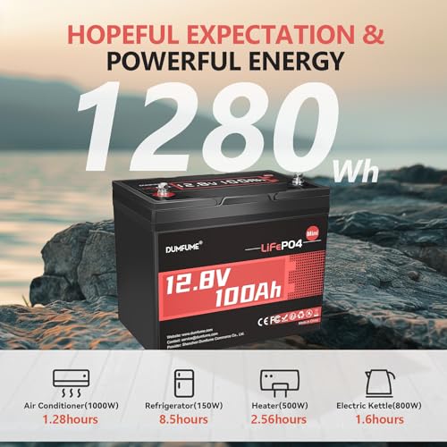 Image of 12V 100Ah Mini LiFePO4 Lithium Battery, Built-in 100A BMS,1280Wh Deep Cycle Rechargeable Battery 6000+ Cycles 10-Year Lifespan for RV, Solar, Off-Grid and Home Energy Storage