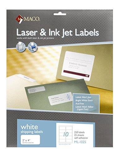 MACO Laser/Ink Jet White Shipping Labels, 2 x 4 inches, 10 per Sheet ...