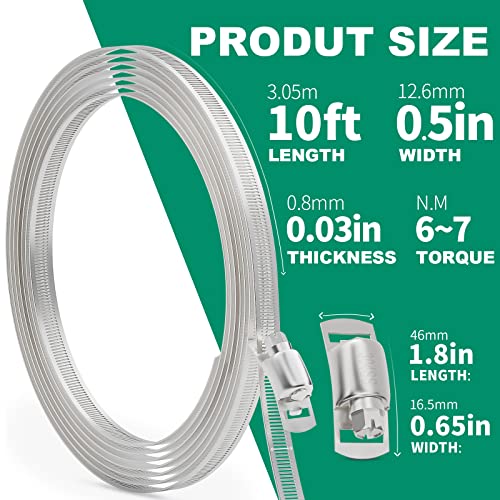 Ouru 10Ft Stainless Steel Hose Clamp Assortment Kit,Diy Metal Straps+8Pcs Fasteners Adjustable Large Hose Clamps,Worm Gear Band Hose Clamps Screw Pipe Clamp For Duct,Tube And Fuel Line #TOP1