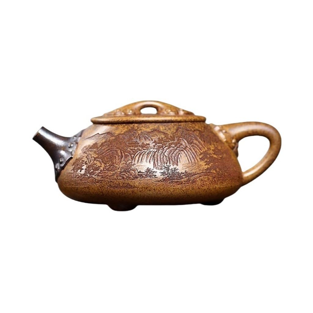 EBZFASO Chinese Clay Zisha Pot, Ceramic Teapot Chinese Hand-Carved Mountain View Office Tea Ceremony