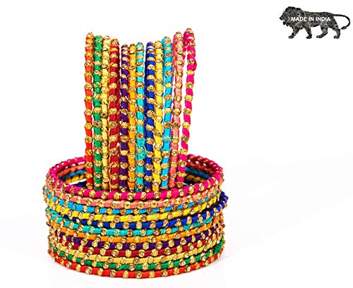 Image of Swara Creations Metal bangles /kada Set wrapped in Silk Thread & golden dots for Women & Girls (24 Pcs)