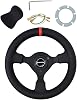Racing Steering Wheel 280mm・Microfiber Leather Black・Red Joint Included・Compatible with Drift/Modified Cars