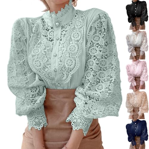 Chemise Femme Chic et élégant, Haut Dentelle Femme Chemise Victorien à Manche Longue Chemisier Ajouré Top Blouse Renaissance Elégant Vintage Mode Cintré...