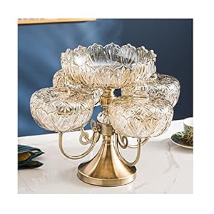 Fruit Bowl for Kitchen Counter Glass Fruit Plate Household Multi-Layer Living Room Coffee Table Dried Fruit Snack Plate with Lid Divided Nut Candy Plate for Vegetables Fruit (Color : Gold Size : Ro (