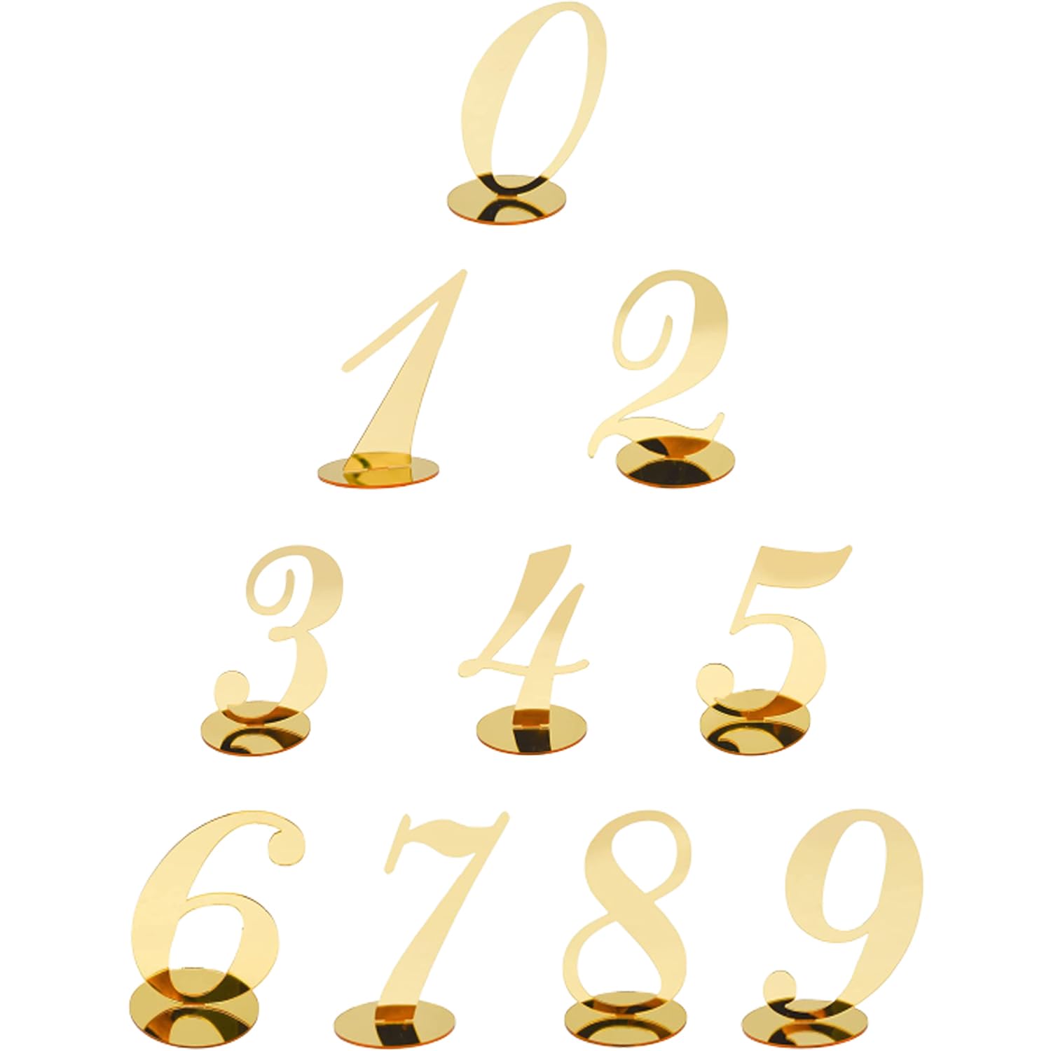 10 Stück Ornamente Tischnummern, Acryl Nummernschilder, Tischnummern Hochzeit Acryl Gold, Spiegel Sitznummer, Nummern 0-9, Halter für Hochzeit, Party, Veranstaltung, Catering