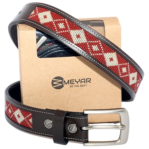 Genuine Leather Beaded Western Heavy Duty Belt, Rodeo belt For Cowboy Cowgirl.