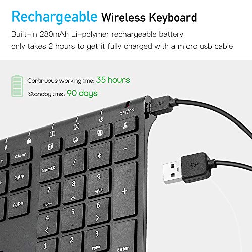 Sonkir Wireless Keyboard, 2.4GHz Ultra Thin Rechargeable Aluminum Full Size Wireless Keyboard - Thumbnail 7