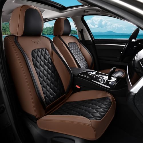 Image of Coverado Universal Car Seat Covers Full Set, Premium Breathable Waterproof Faux Leather Front & Rear Seat Protectors, Luxury Automotive Interior for Sedans SUVs Trucks - CoffeeBlack
