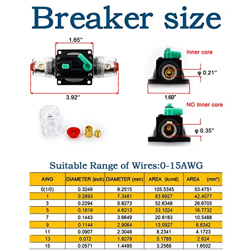 30 Amp Circuit Breaker, (2 Pcs) With Inline Fuse Automatic Disconnect Manual Reset Switch Dc 12-48V And Cable Ties Wire Ferrules Screws For Solar Panels Motor Marine Car Rv (Waterproof) #TOP4