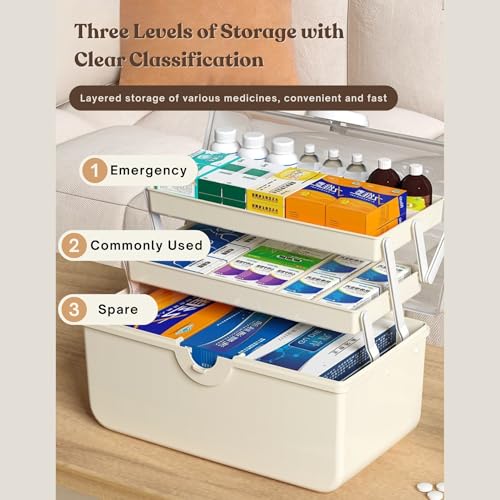 Image of HoopVool Clear Plastic Medicine Storage Box Organizer, Family Emergency Kit Portable Lockable Container for, Art Craft and Cosmetic Household Organizer (Pink, First Aid Box)