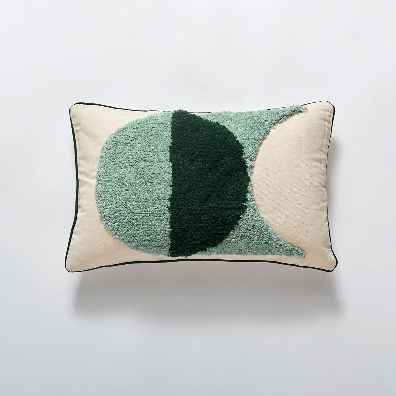 Housse de coussin brodée géométrique verte fait main, textile haut de gamme 45x45cm