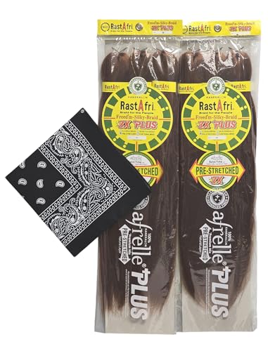 RastAfri Pre-Stretched Silky Braiding Hair 3X with Bandana - 2 Packs (#30)