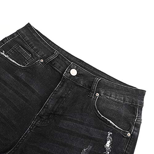 Image of THUNDER STAR Women Mid Rise Ripped Stretchy Jeans Shorts Frayed Raw Hem Casual Denim Shorts