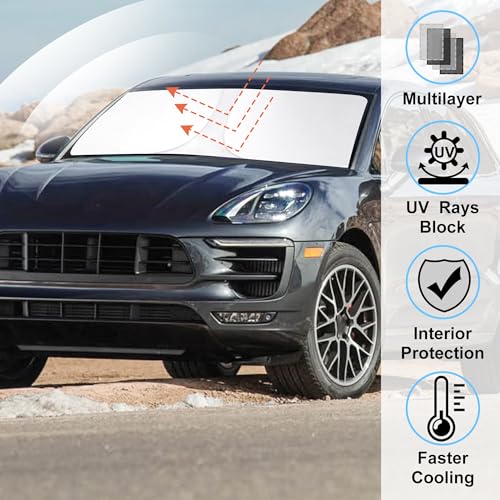 Image of Windshield Sun Shade Custom Fit for 2014-2024 2025 2026 Porsche Macan Accessories Foldable Sunshade Sun Blocker Protect Car from Sun Rays & Heat Damage Keep Car Cooler