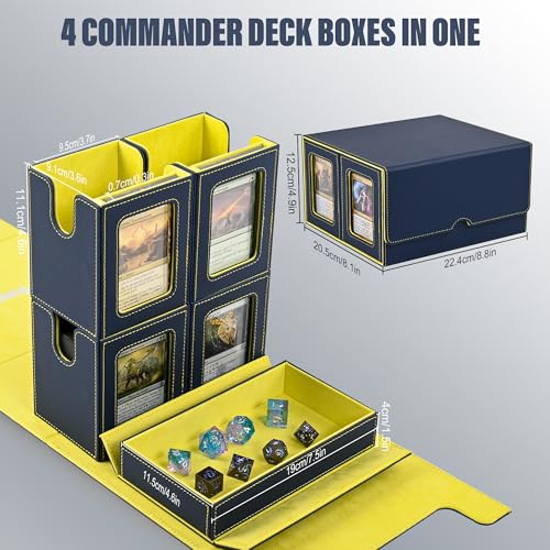 Image of Kabinka Card Deck Box for MTG Commander, Holds 400+ Double-Sleeved Cards, 5 IN 1 Detachable Card Case with Dice Tray, Fits Magic /TCG Cards, 4 Magnetic Card Holders & Dividers (Blue Yellow)