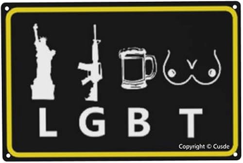 Cusde Cartel de metal divertido de estaño, orgullo LGBT, regalos LGBT, pistolas de libertad gay, tetas de cerveza, arte de pared, decoración retro