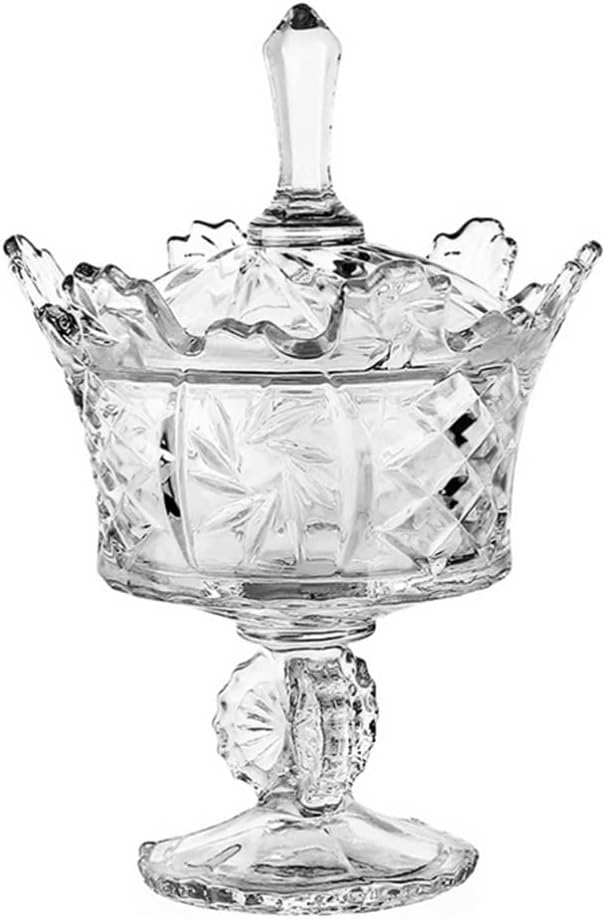 DOITOOL Crystal Glass Candy Dish With Lid Crown Candy Jar