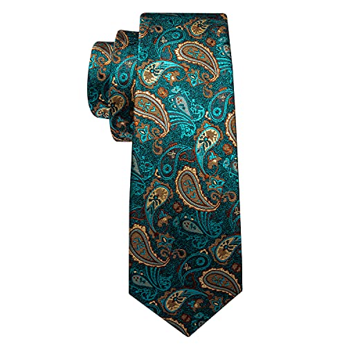 Image of Barry.Wang Men Tie Set Paisley Silk Necktie Pocket Square Cufflinks Formal Wedding Business Party