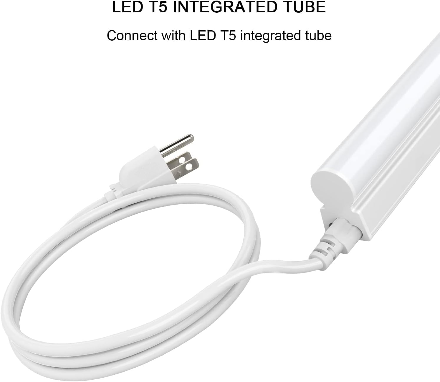 JESLED T8/T5 2FT Integrated LED Tube Light Fixture AC Power Cord Cable with 3-Prong US Plug for Garage, Workshop, Warehouse Commercial Lighting (4-Pack)