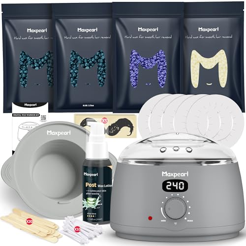 Maxpearl Hair Removal Waxing kit for Men, Nose & Ear Wax Kit with Silicone Pot - Hair Removal for Unwanted Coarse Male Body Hair - Mustache, Eyebrows, Underarms, Back, Chest, Legs and More